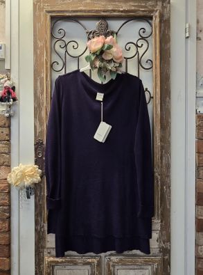 BLUSBAR Blusbar tunika 6040 Aubergine munakoiso tyylikäs merinovilla neuletunika