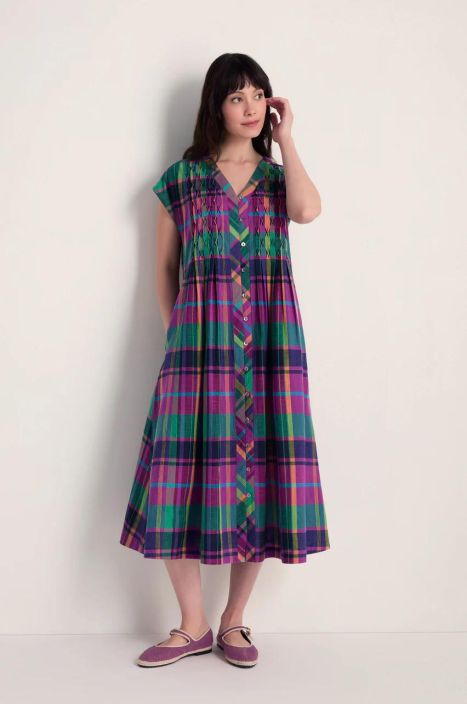 Sahara mekko GRD6814 Madras Coloured Check värikäs ruutukuosi yksityiskohdilla tuotekuva 1