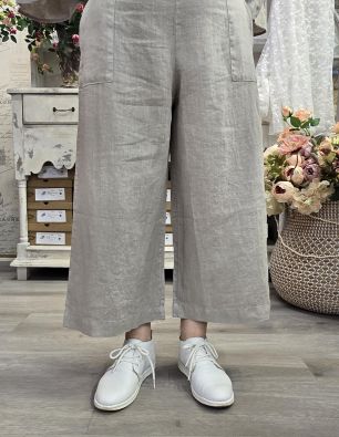 Blueberry pellavahousut 26205 Beige hengittävä ja pehmeä joustavalla vyötäröllä