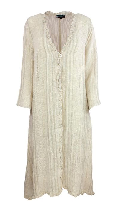 Boheme pitkä jakku B13194 Luonnon beige näyttävä malli pellavasta tuotekuva 4