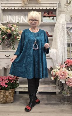 AINO Aino tunika Bianca Dibujo petroli kuosi mielenkiintoisella tekstuurilla