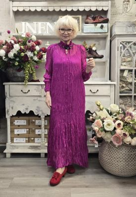 NOEN mekko 88645 Fuksia rypytetty kangas kukilla