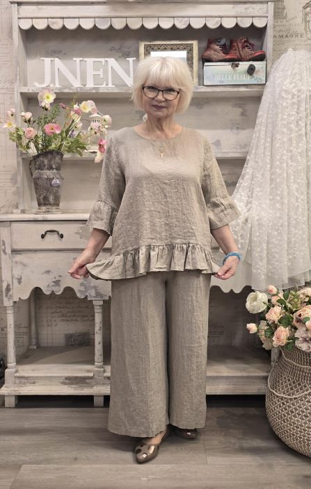 THING pellavahousut 7230 Natural leveät lahkeet joustava vyötärö sivutaskut tuotekuva 1 THING pellavahousut 7230 Natural leveät lahkeet joustava vyötärö sivutaskut tuotekuva 1