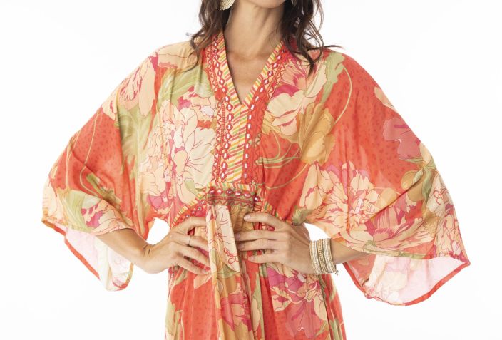 Escape mekko pitkä 91237 Rosa kukkakuosi kimonomainen leikkaus super mukava tuotekuva 5