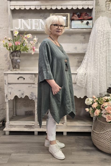 Grizas pellavatunika 5134 (624) Sinivihreä uniikki epätasainen helma todella pehmeä tuotekuva 2