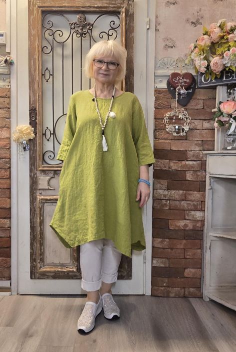 THING tunika/mekko 7148 Olive kaunis vihreä A-linjainen malli uniikilla helmalla tuotekuva 2