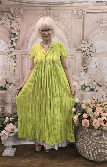 Grizas silkkimekko 5709 Lime (606) Upea juhlamekko hiuslaskoksilla tuotekuva 5
