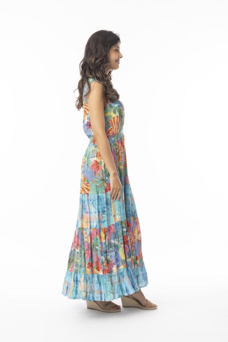 Orientique mekko 30176 Malvinas hihaton malli kauniilla kuosilla ja resorivyötäröllä tuotekuva 3