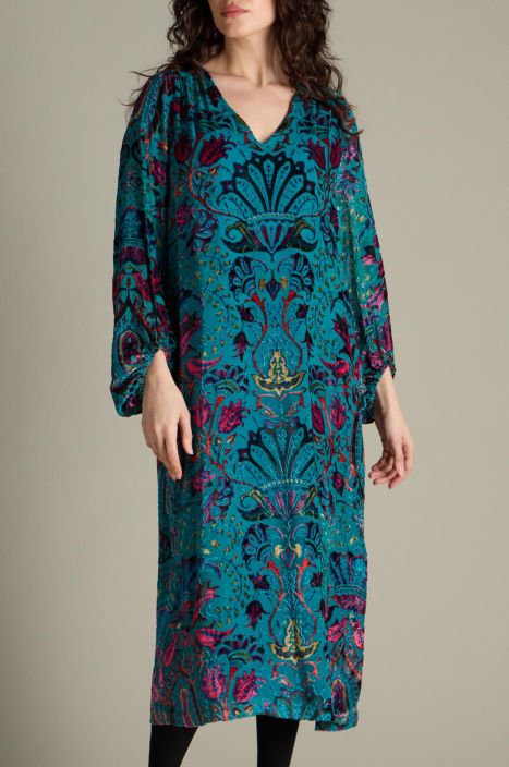 Sahara mekko GRD6613 Winter Paisley Devore kaunis talvinen kuosi sametista tuotekuva 1