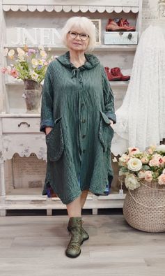 GRIZAS Grizas klassikko jakku 7331 metsän vihreä ihana hupullinen "taiteilijan" jakku tekstuurilla