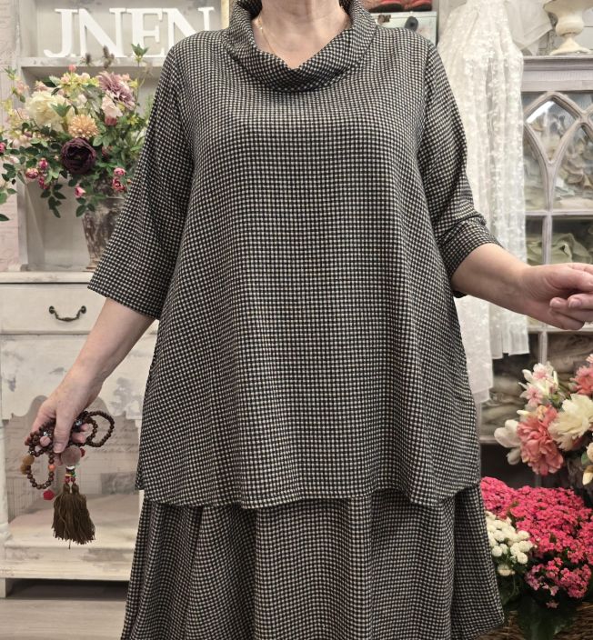THING tunika 7082 Anthracite Musta/beige tilava tunika ruutukuosilla tuotekuva 4