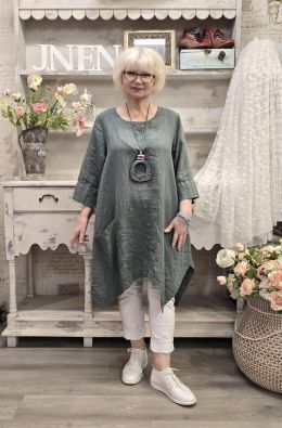 Grizas pellavatunika 5134 (624) Sinivihreä uniikki epätasainen helma todella pehmeä