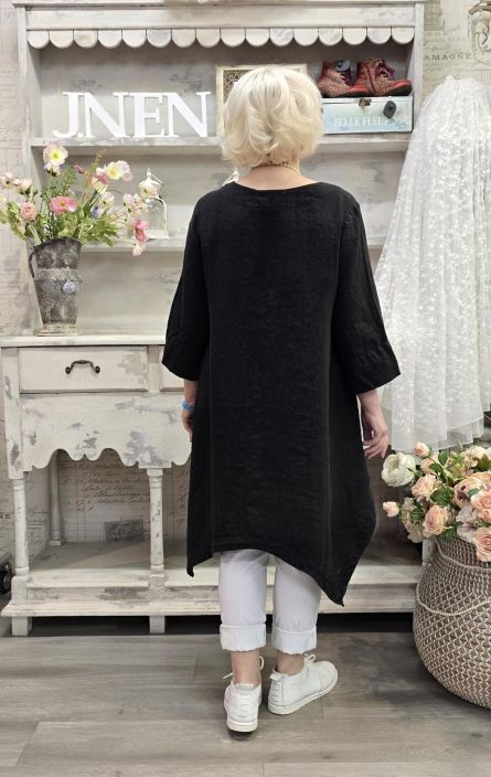 Grizas pellavatunika 5134 Musta uniikki epätasainen helma todella pehmeä tuotekuva 5