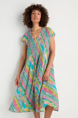 SAHARA Sahara mekko GRD5687 Archival Stripe Pleated pirteä kuosi pehmeä viskoosi