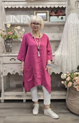 Grizas pellavatunika 5134 Pinkki uniikki epätasainen helma todella pehmeä