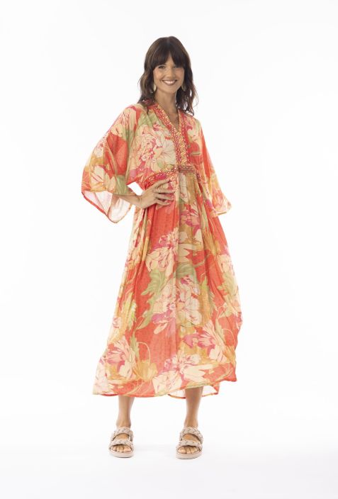 Escape mekko pitkä 91237 Rosa kukkakuosi kimonomainen leikkaus super mukava tuotekuva 1