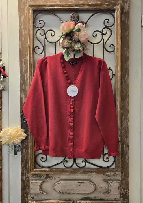 SUNDAY neulejakku 6820 punainen klassinen malli pehmeasta viskoosisesta kankaasta Klassinen neulejakku V-paantiella ja