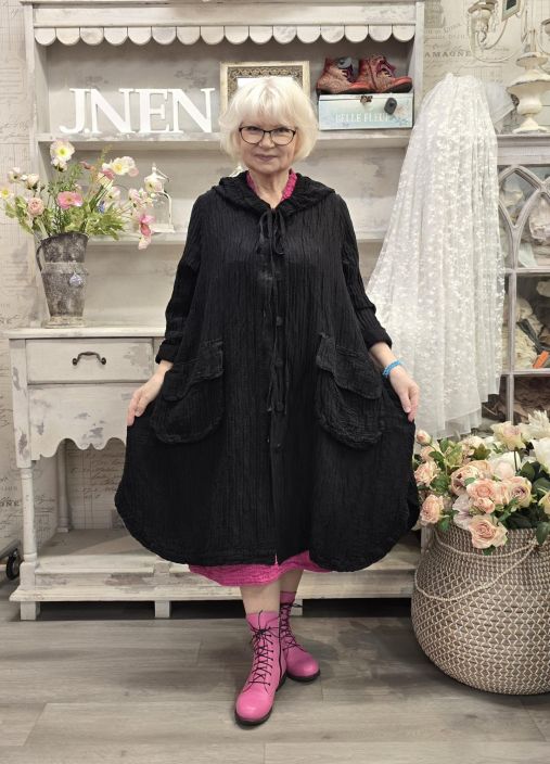 Grizas klassikko jakku 7331 Musta ihana hupullinen "taiteilijan" jakku tekstuurilla tuotekuva 4 Grizas klassikko jakku 7331 Musta ihana hupullinen "taiteilijan" jakku tekstuurilla tuotekuva 4