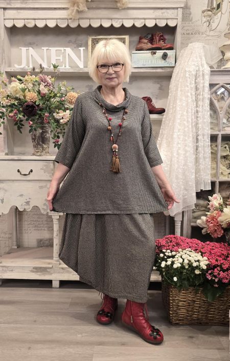 THING tunika 7082 Anthracite Musta/beige tilava tunika ruutukuosilla tuotekuva 1