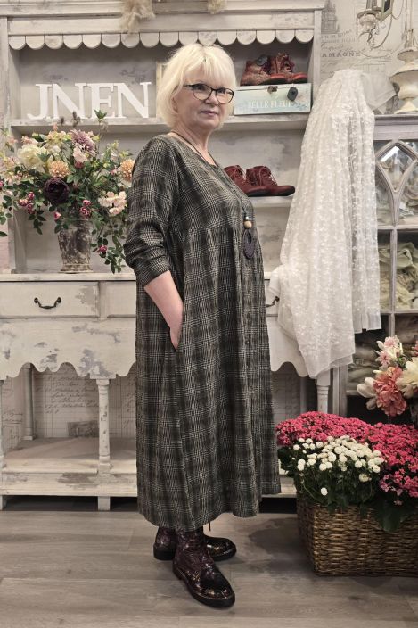 THING mekko / kevytjakku 7098 Herb ihana vhreä ruutukuosi edestä napitettu mekko tuotekuva 2