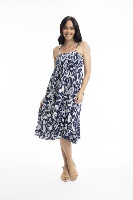 ORIENTIQUE Orientique puolihame/mekko 4534 Hayman Navy tummansininen monikäyttöinen malli kuosilla