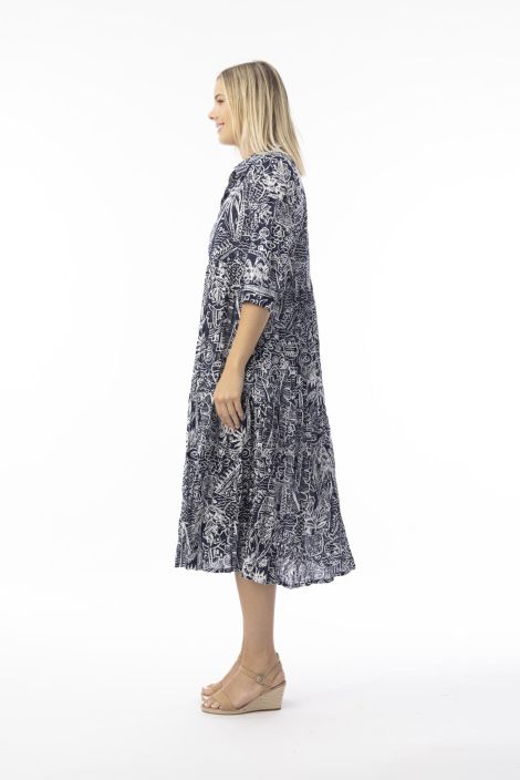 Orientique mekko 40222 Aksharay Navy tummansininen pehmeä klassikko puuvillasta tuotekuva 1