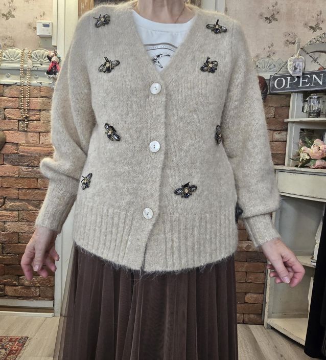 NOEN upea neulejakku 87207 Beige suloisilla ötökkä koristeilla tuotekuva 2
