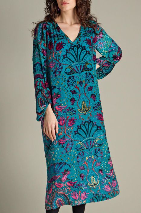 Sahara mekko GRD6613 Winter Paisley Devore kaunis talvinen kuosi sametista Tassa mallissa on pehmeaan ja ohueen kankaaseen