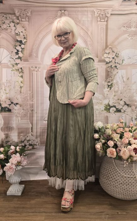 Grizas jakku 7844 vihrertävä (603)  ihana pellava/silkki klassikko laatu tuotekuva 5