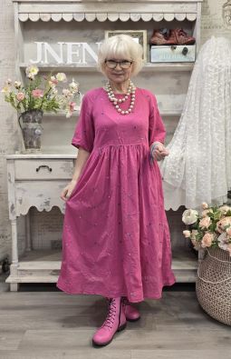 Grizas mekko 91879 Pinkki puuvilla ihanat pienet päälle ommellut kukat