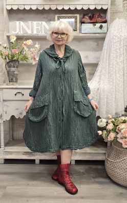 GRIZAS Grizas klassikko jakku 7331 metsän vihreä ihana hupullinen "taiteilijan" jakku tekstuurilla