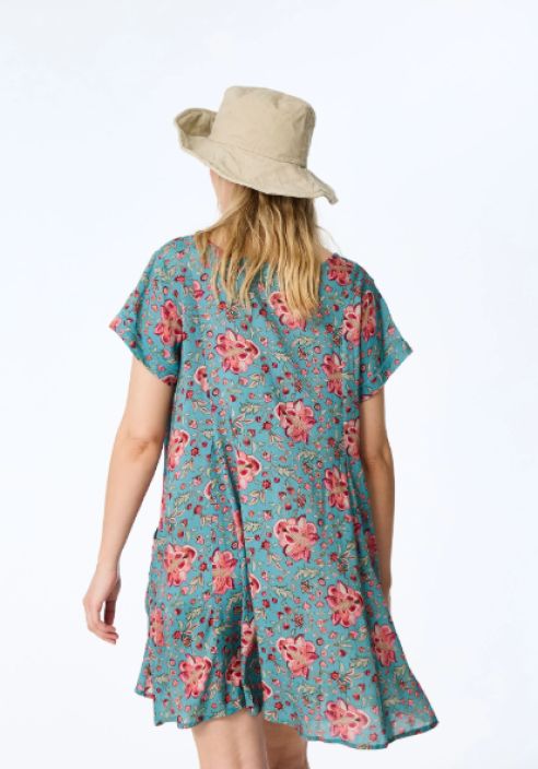 Himalaya tunika Ilka Vintage Flower Blue värikäs graafinen painatus ja laskostetut yksityiskohdat tuotekuva 4 Himalaya tunika Ilka Vintage Flower Blue värikäs graafinen painatus ja laskostetut yksityiskohdat tuotekuva 4