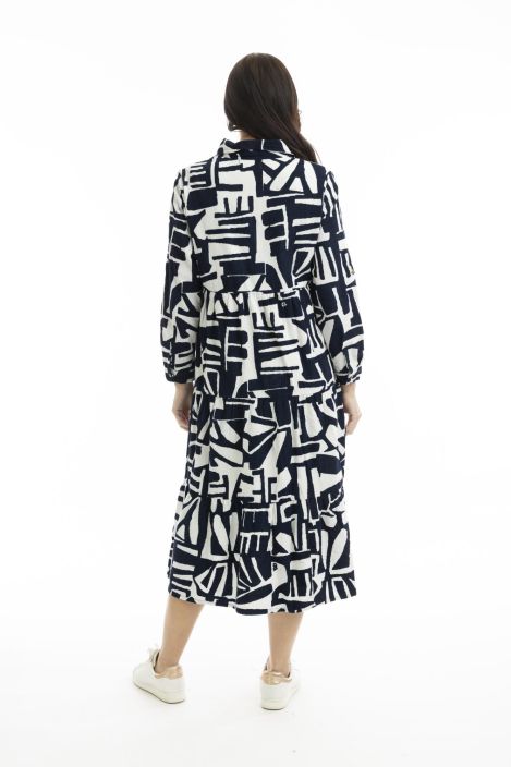 Orientique Mekko 20072 Navy malliston klassikko vakosamettimekko kauluksella ja kuosilla tuotekuva 2