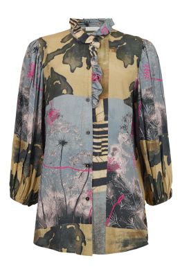 NOEN NOEN paita 86240 upea syksyinen kuosi ja romanttiset frillat