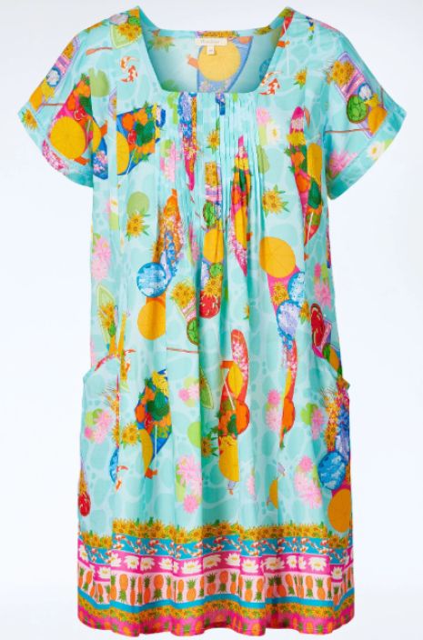 Himalaya tunika Ilka Surfing Bird värikäs graafinen painatus ja laskostetut yksityiskohdat tuotekuva 5