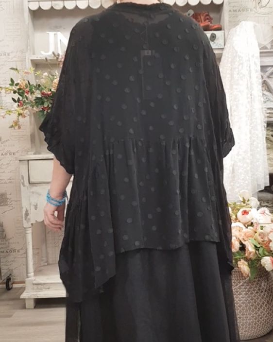 Grizas silkkipaita 51414 Musta läpikuultava pallokuosi ja suloinen rusetti kauluksessa tuotekuva 4