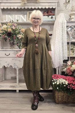 THING THING mekko 7076 Ochre kaunis vihreä hennolla ruutukuosilla - kankaassa tekstuuri