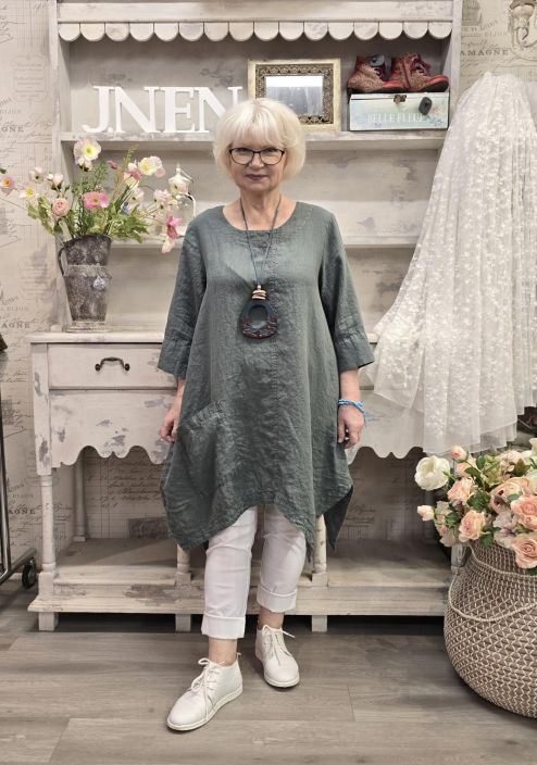 Grizas pellavatunika 5134 (624) Sinivihreä uniikki epätasainen helma todella pehmeä tuotekuva 4