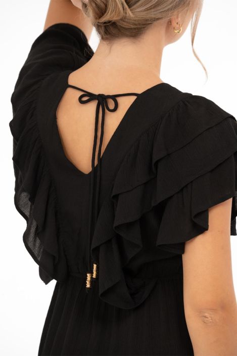 Capri Collection mekko Empire Musta tyylikäs viskoosi röyhelöillä tuotekuva 5 Capri Collection mekko Empire Musta tyylikäs viskoosi röyhelöillä tuotekuva 5