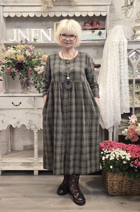THING mekko / kevytjakku 7098 Herb ihana vhreä ruutukuosi edestä napitettu mekko tuotekuva 3