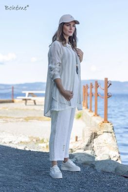 BOHEME Boheme pitkä pellavatoppi 05215 Valkoinen ihana toppi näkymään asujen alta tai sellaisenaan