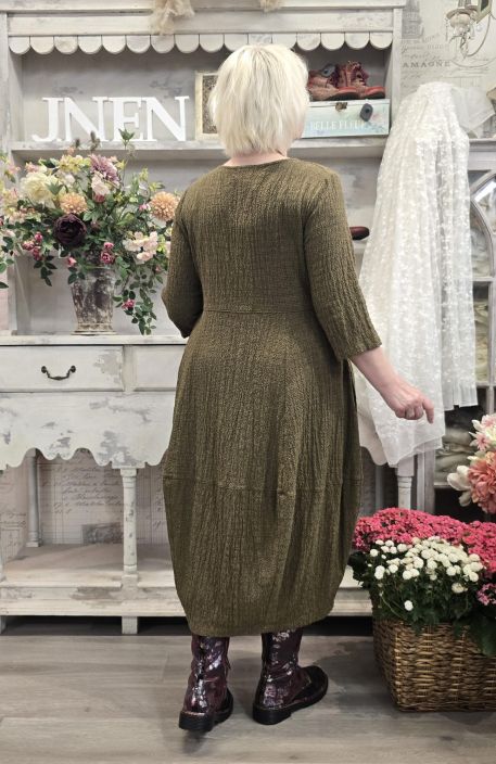 THING mekko 7076 Ochre kaunis vihreä hennolla ruutukuosilla - kankaassa tekstuuri tuotekuva 4