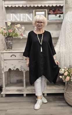 Grizas pellavatunika 5134 Musta uniikki epätasainen helma todella pehmeä