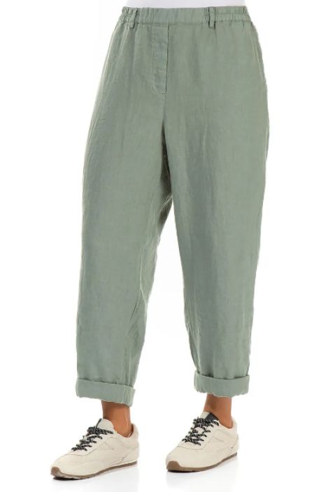 Grizas pellavahousut 3713 Sage vihreä Vyötäröllä resori takaamassa istuvuuden tuotekuva 1 Grizas pellavahousut 3713 Sage vihreä Vyötäröllä resori takaamassa istuvuuden tuotekuva 1