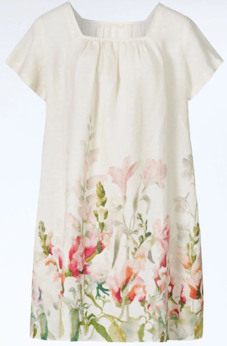 Himalaya mekko Illa Valkoinen kukkakuosillinen vesivärikuvio ja laskokset tuotekuva 4