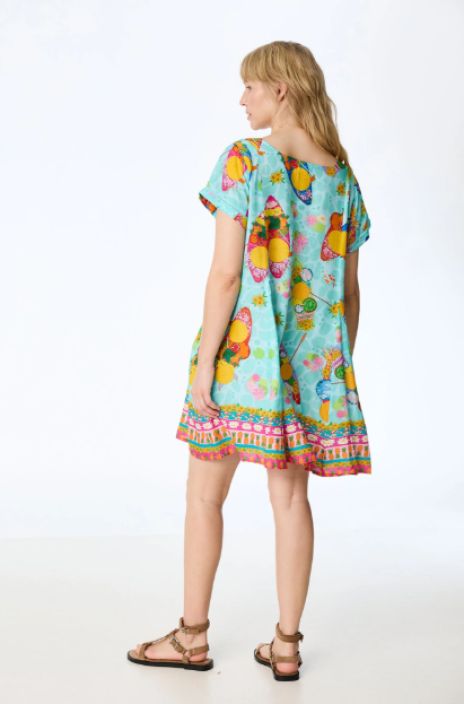 Himalaya tunika Ilka Surfing Bird värikäs graafinen painatus ja laskostetut yksityiskohdat tuotekuva 4