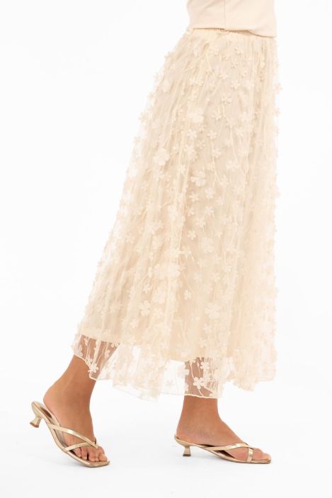 Capri Collection vuorattu hame Chateau Beige/puuteri ihana verkkohame kukilla tuotekuva 5