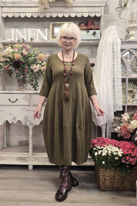 THING mekko 7076 Ochre kaunis vihreä hennolla ruutukuosilla - kankaassa tekstuuri tuotekuva 1