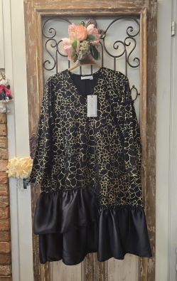 MASAI MASAI mekko Nylindra Gold kaunis kultainen juhlava kuosi mustalla trikoo pohjalla