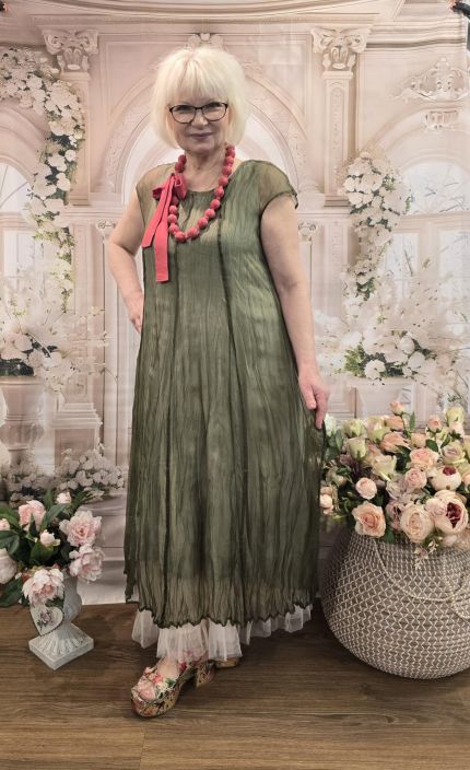Grizas silkkimekko 91785 Metsän vihreä (603) ihana sifonki alusmekolla tuotekuva 2